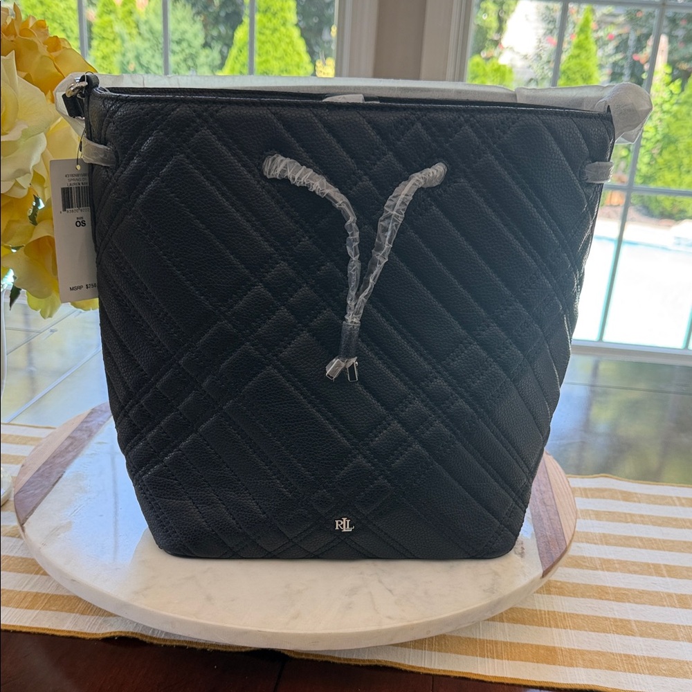 Ralph Lauren Black Quilted Drawstring Tote - Picture 4 of 10